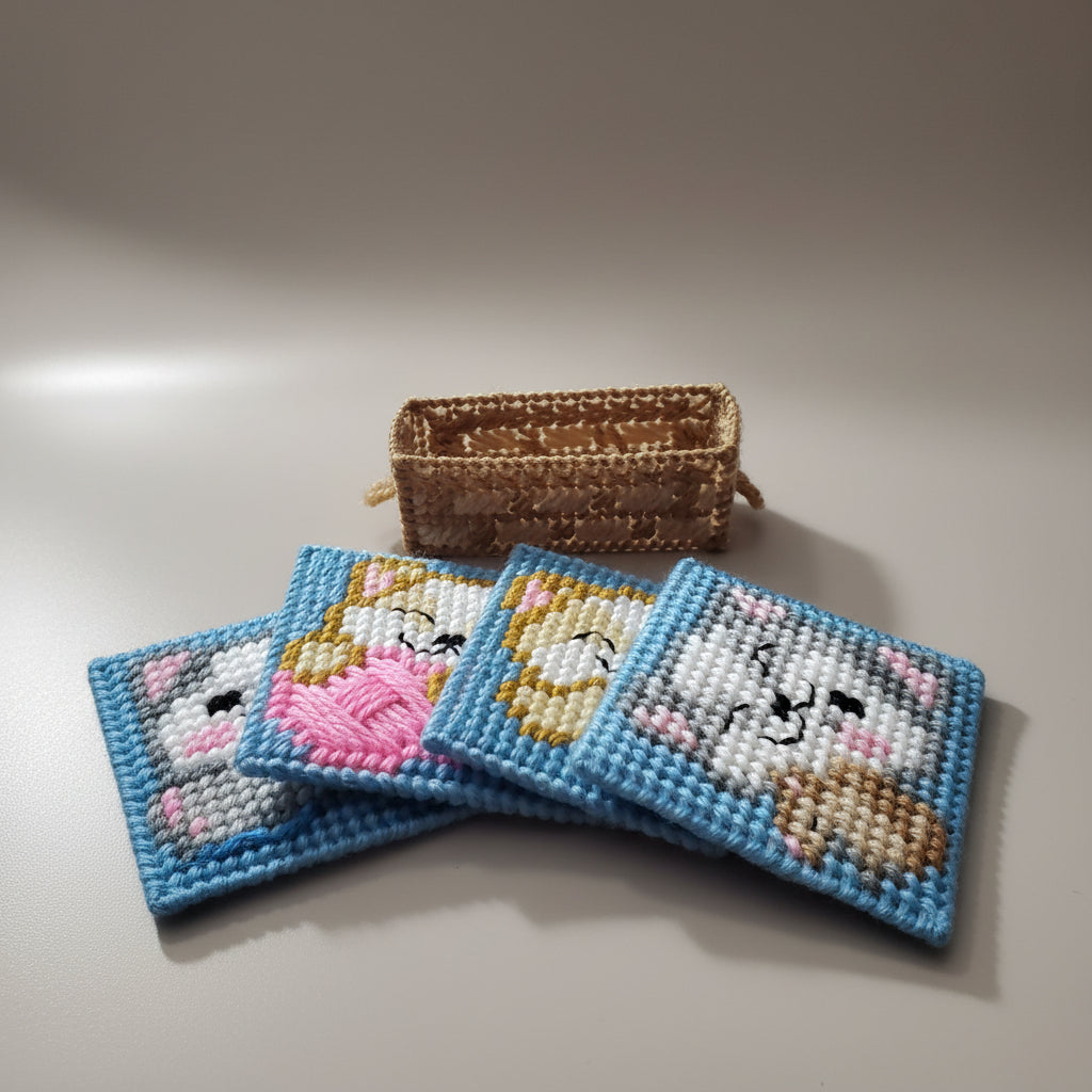 Kitten Coaster Set w/ Basket