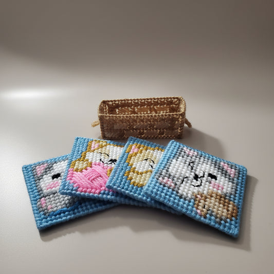 Kitten Coaster Set w/ Basket