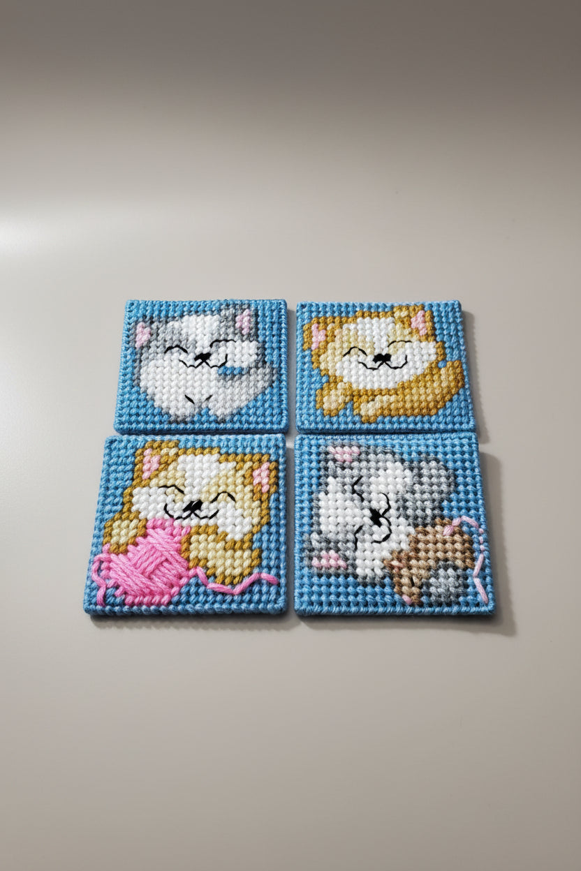 Kitten Coaster Set w/ Basket