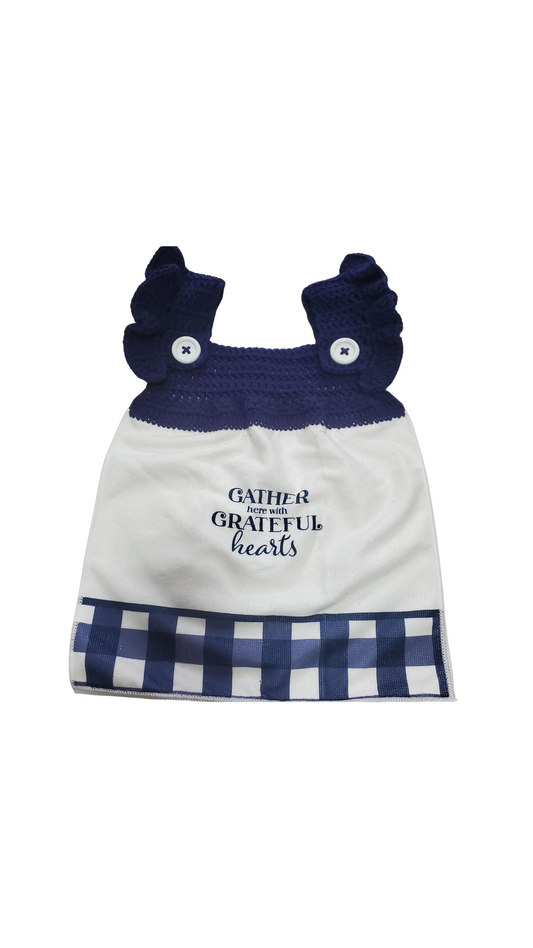 907 Creations By Ca'Trena Crochet Towel Topper "Gather Here With Grateful Hearts"